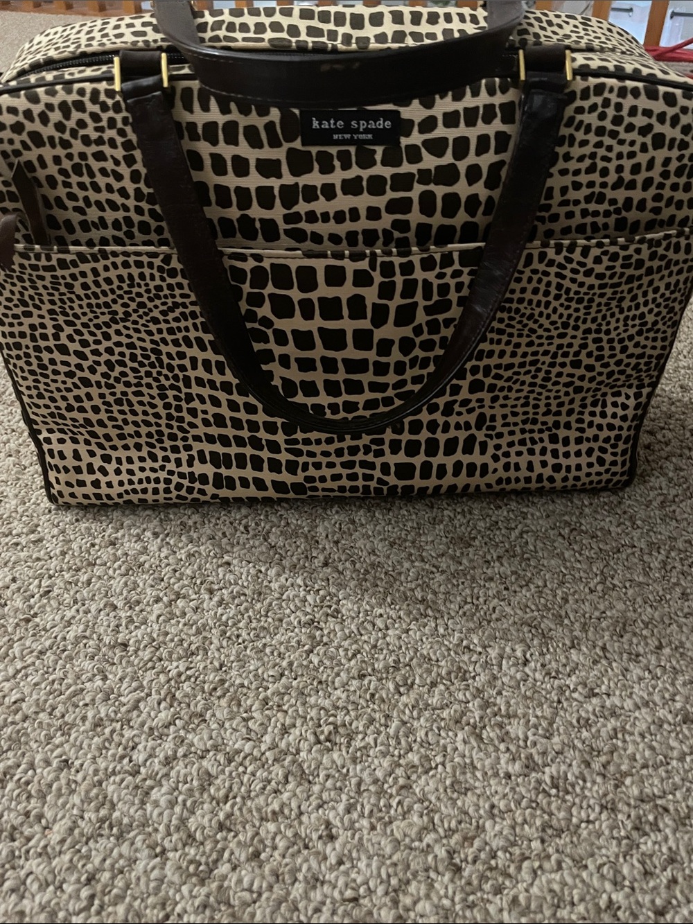 kate spade Brown and Cream Croc-Print Travel Bag